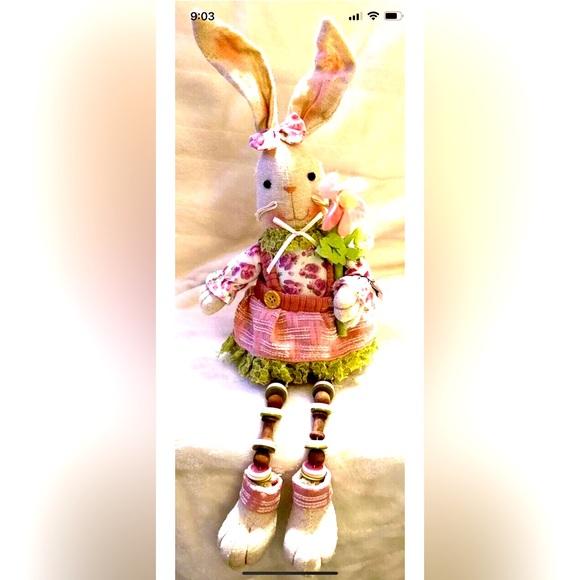 Pier 1 Easter Bunny Rabbit Shelf Sitter Dangle Button Legs Farmhouse Decor - Picture 4 of 11